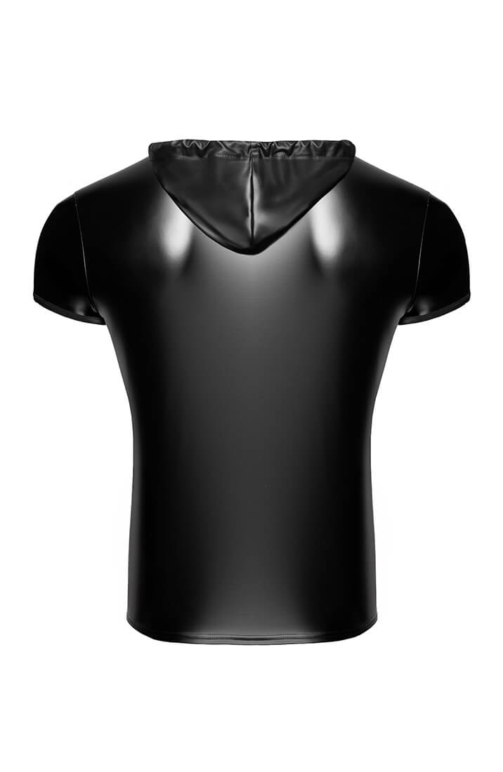Black Hooded Wet Look T-Shirt - Phantom