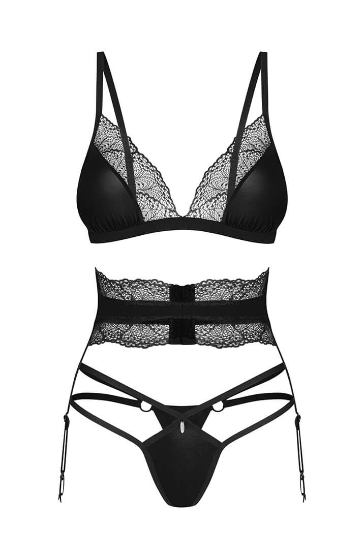 Black lingerie set with garter belt