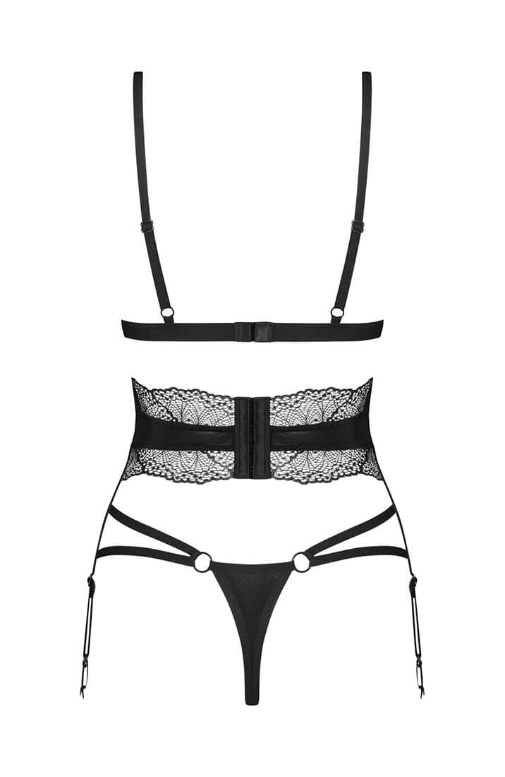 Black lingerie set with garter belt