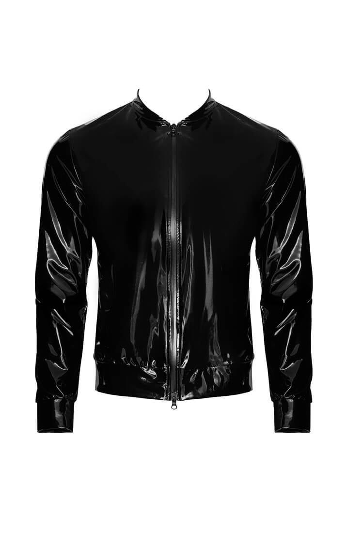 Black PVC Jacket with Front Zipper - Night Driver