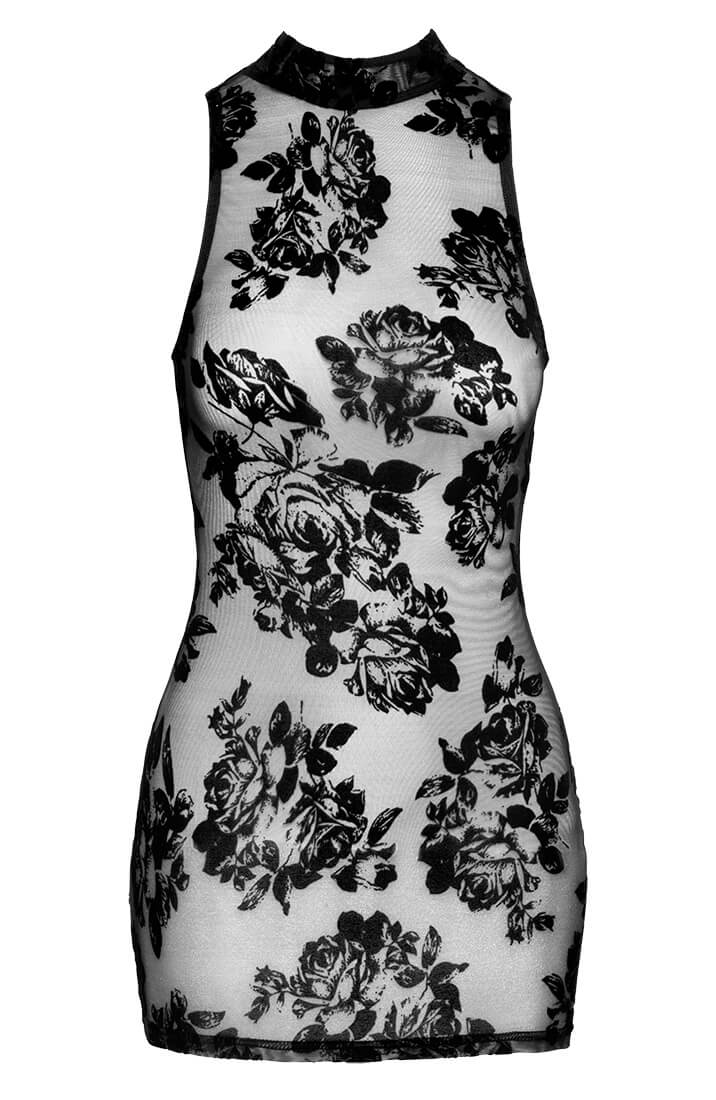 Black mini dress with flock embroidery