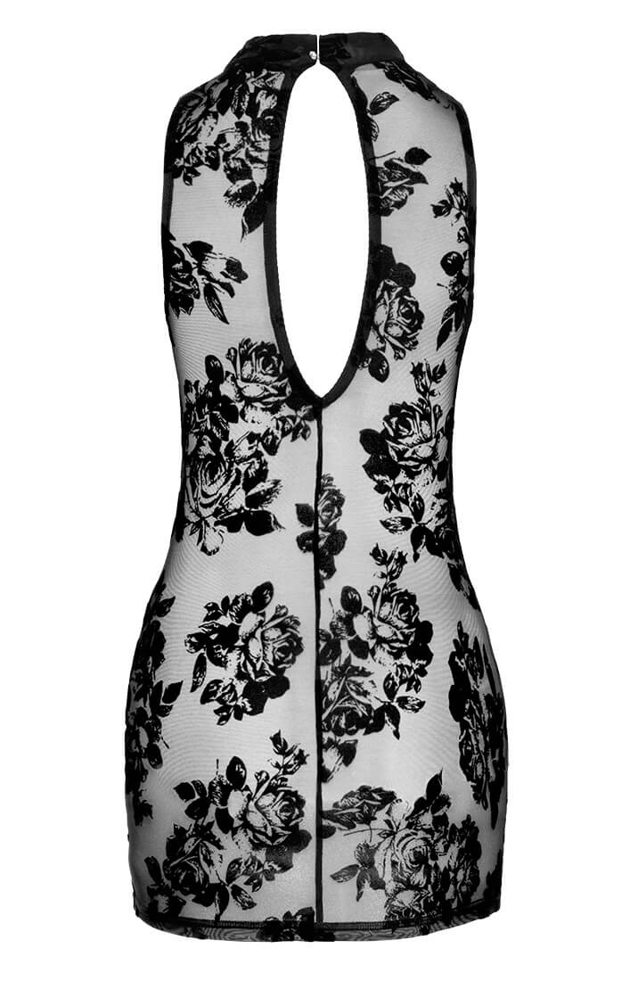 Black mini dress with flock embroidery