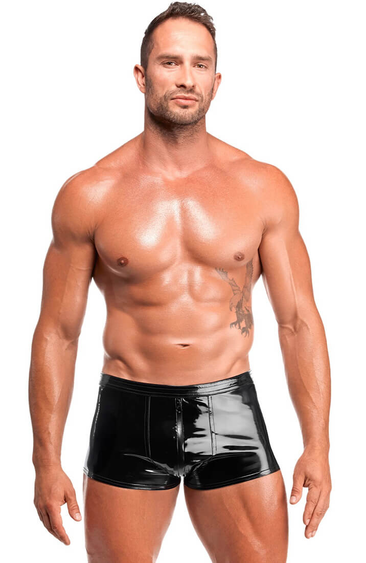 Black PVC boxer shorts with zipper for men - COAX Fetish clothing