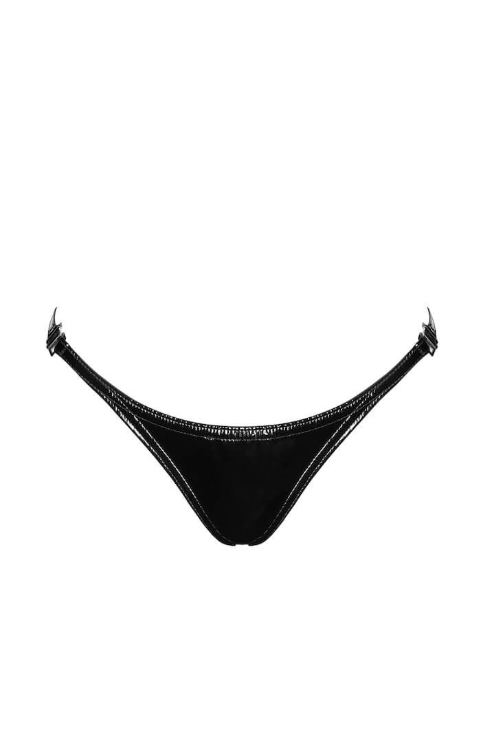Black fetish string panty in PVC with silver clasp detail - COAX Copenhagen