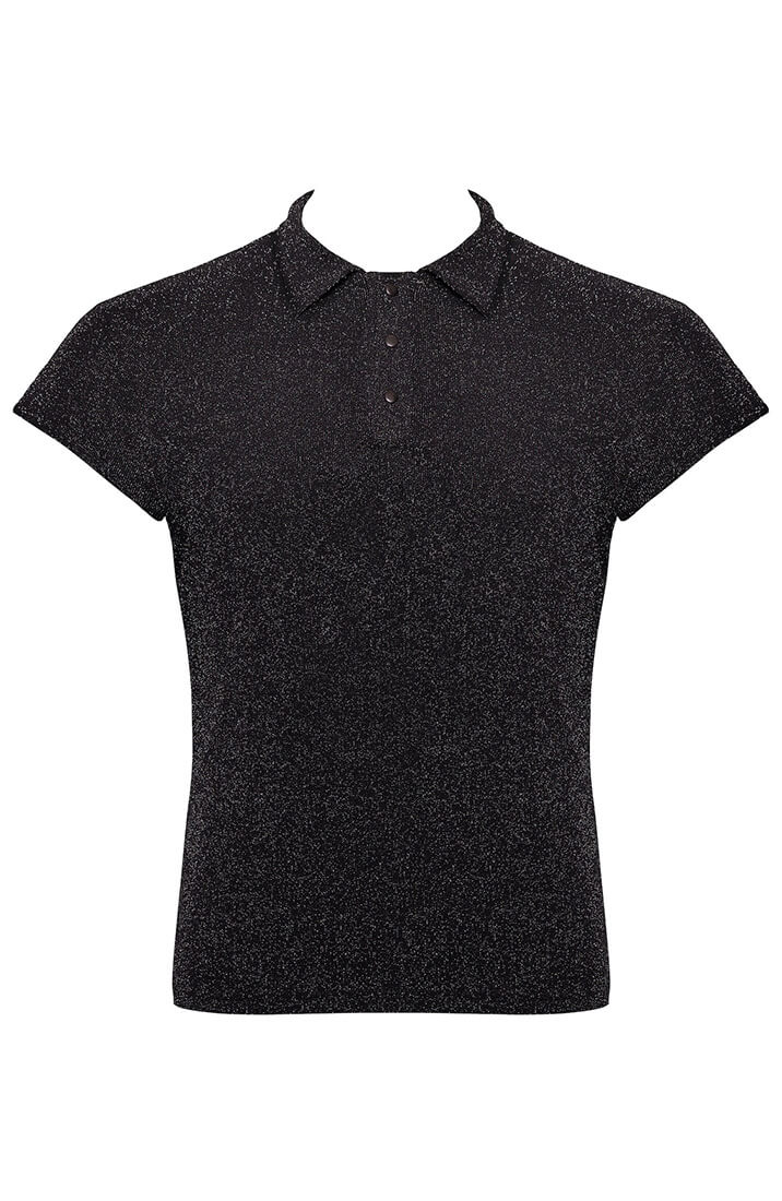 Black Sheer Shimmer Polo Shirt - Onyx Whisper