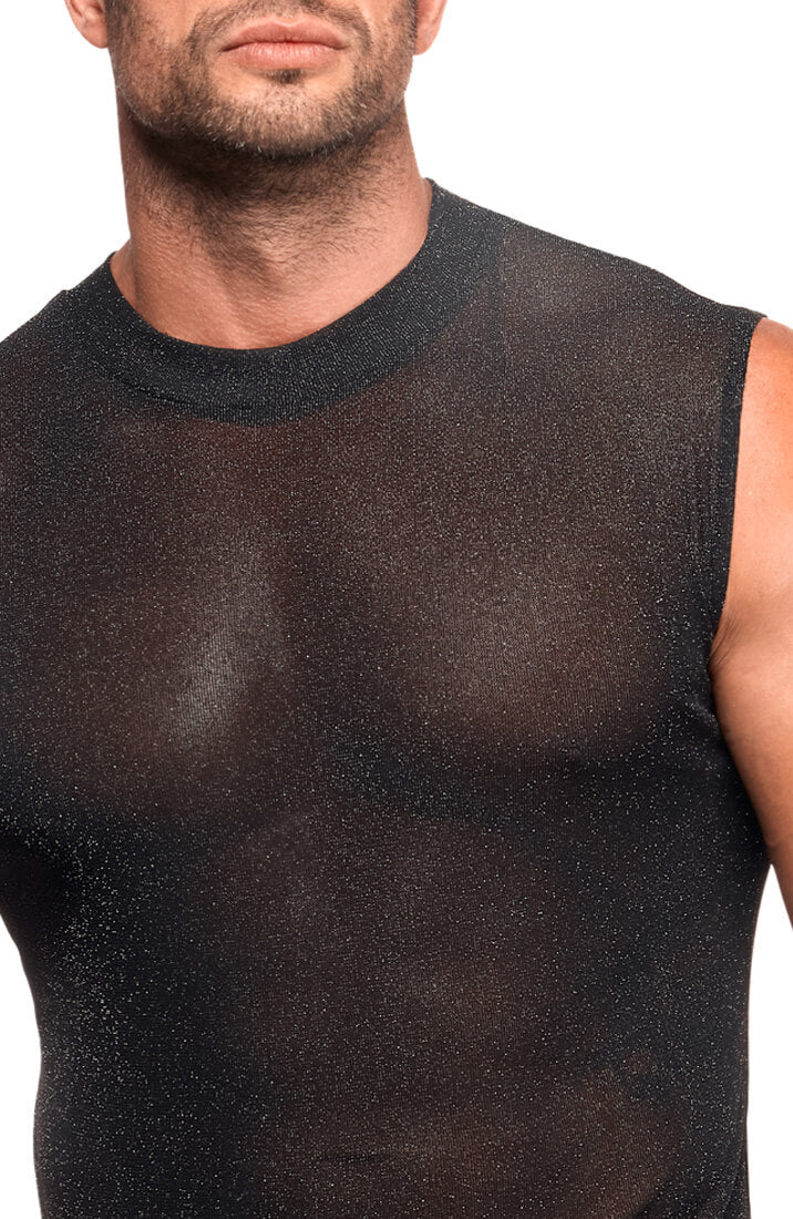 Black Sheer Shimmer Sleeveless Tank Top - Under The Surface