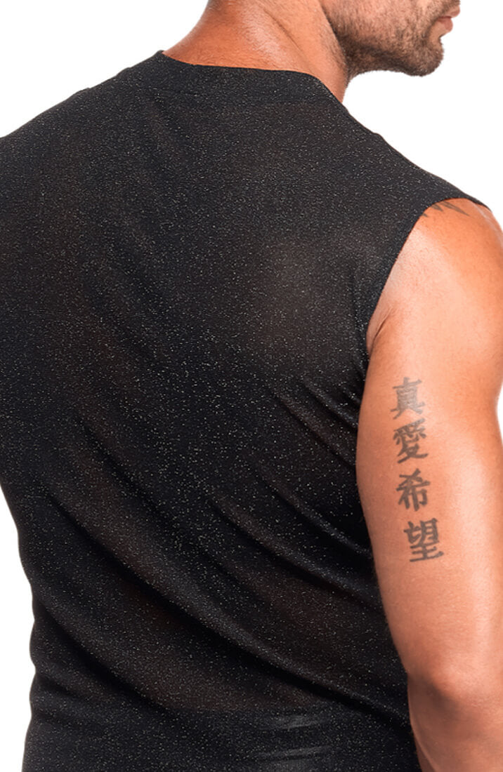 Black Sheer Shimmer Sleeveless Tank Top - Under The Surface