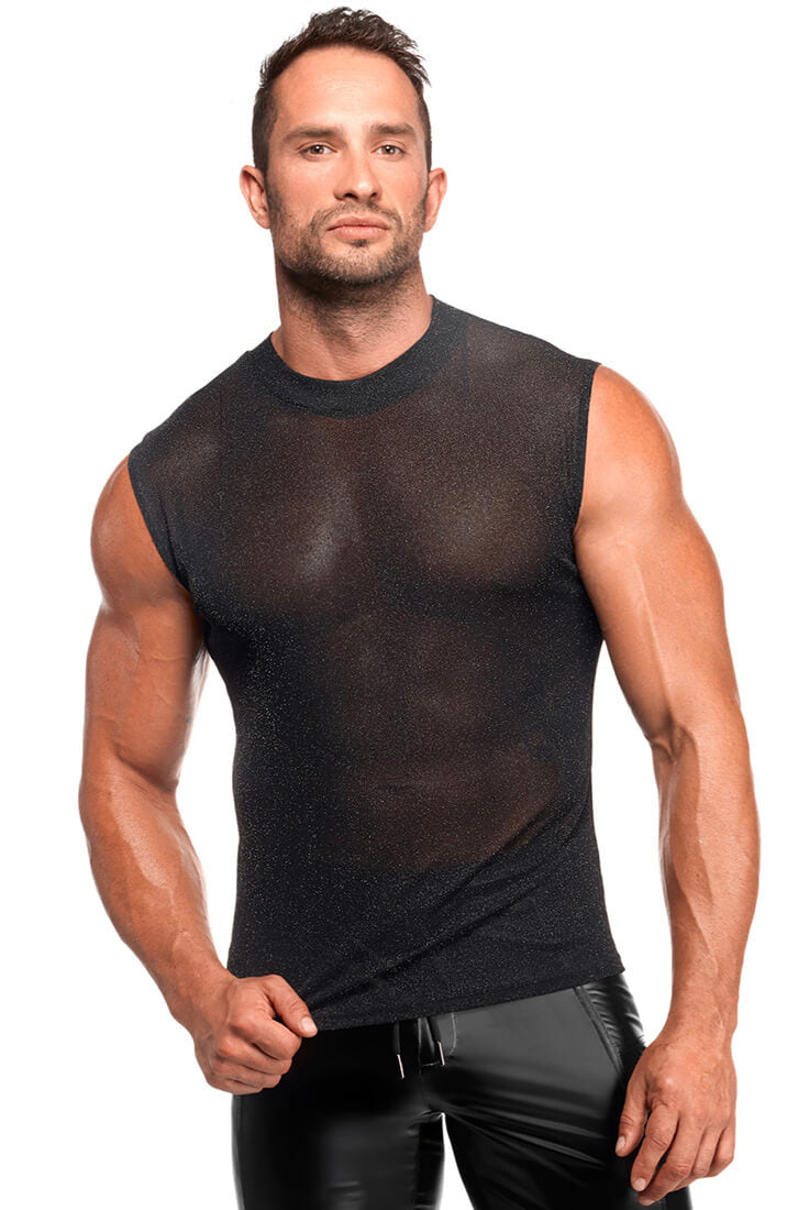 Black Sheer Shimmer Sleeveless Tank Top - Under The Surface