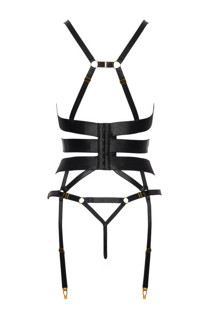 Satin Look Bandage Lingerie Set with Crotchless String