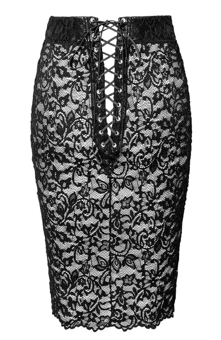 Wet look X lace pencil skirt