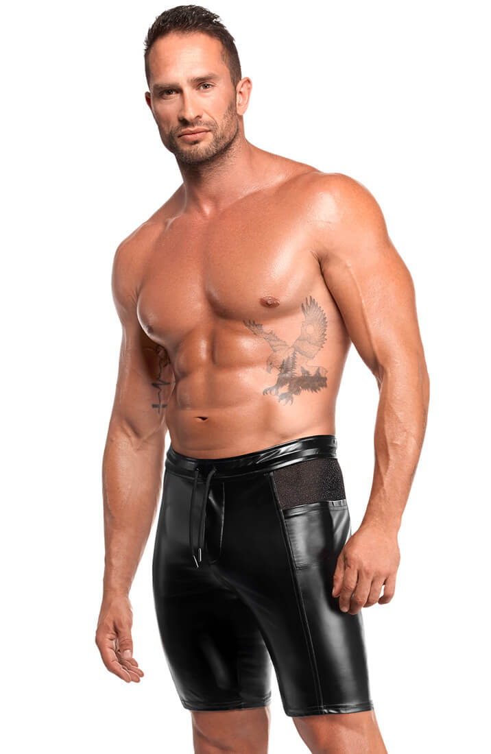 Black Wet Look Biker Shorts - Dark Pulse