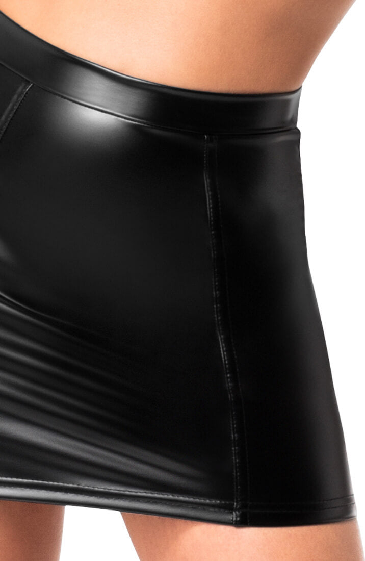 Black wet look mini skirt with lace-up back