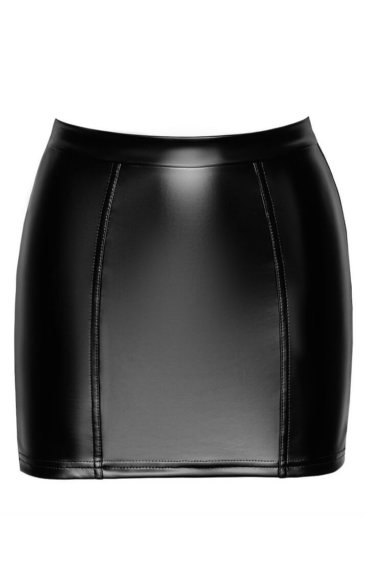 Black wet look mini skirt with lace-up back