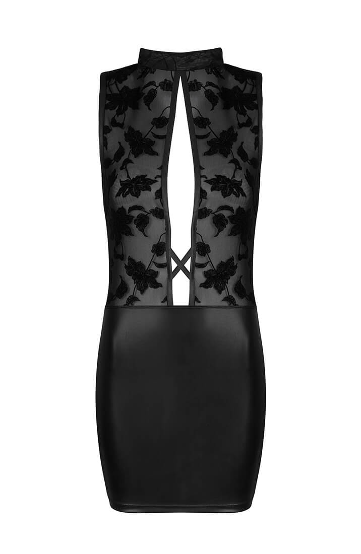 Black wet look X mesh dress lingerie