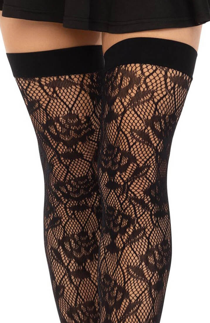 Black wild rose lace thigh highs