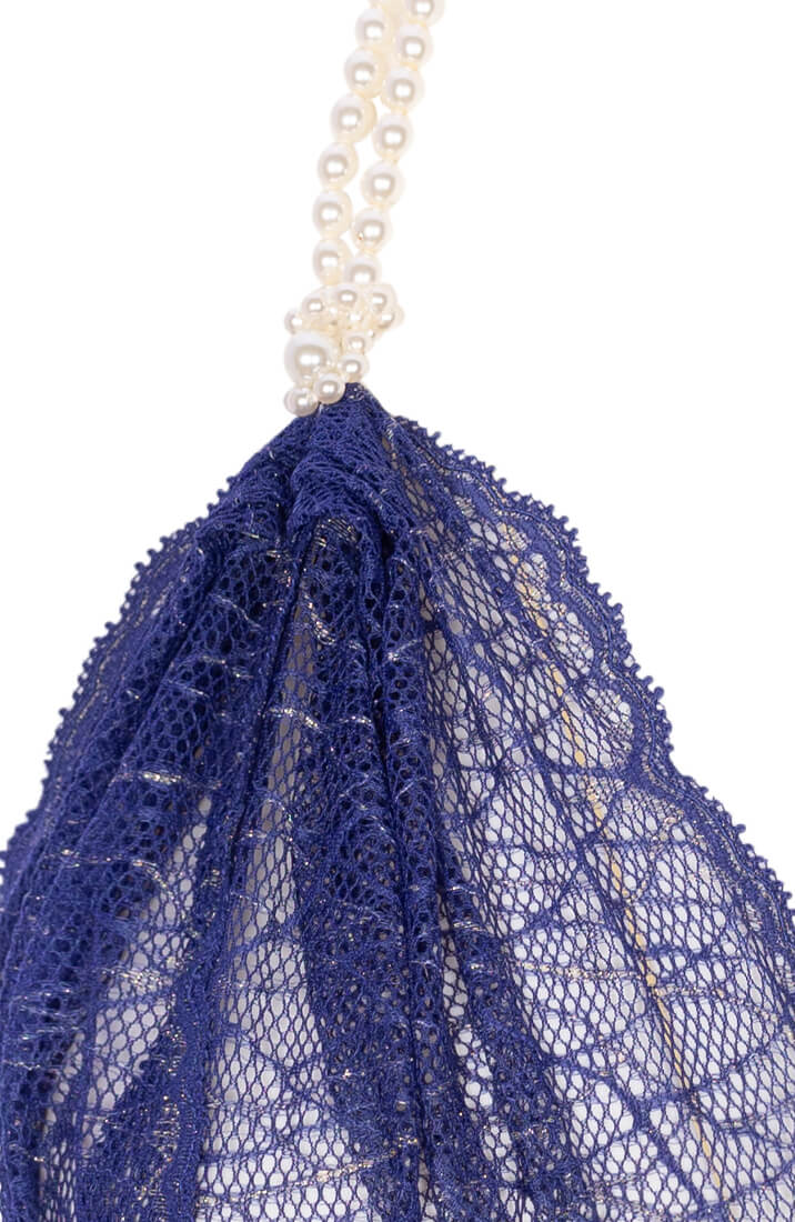 Blue lace lingerie bralette with white Manacor pearl strand