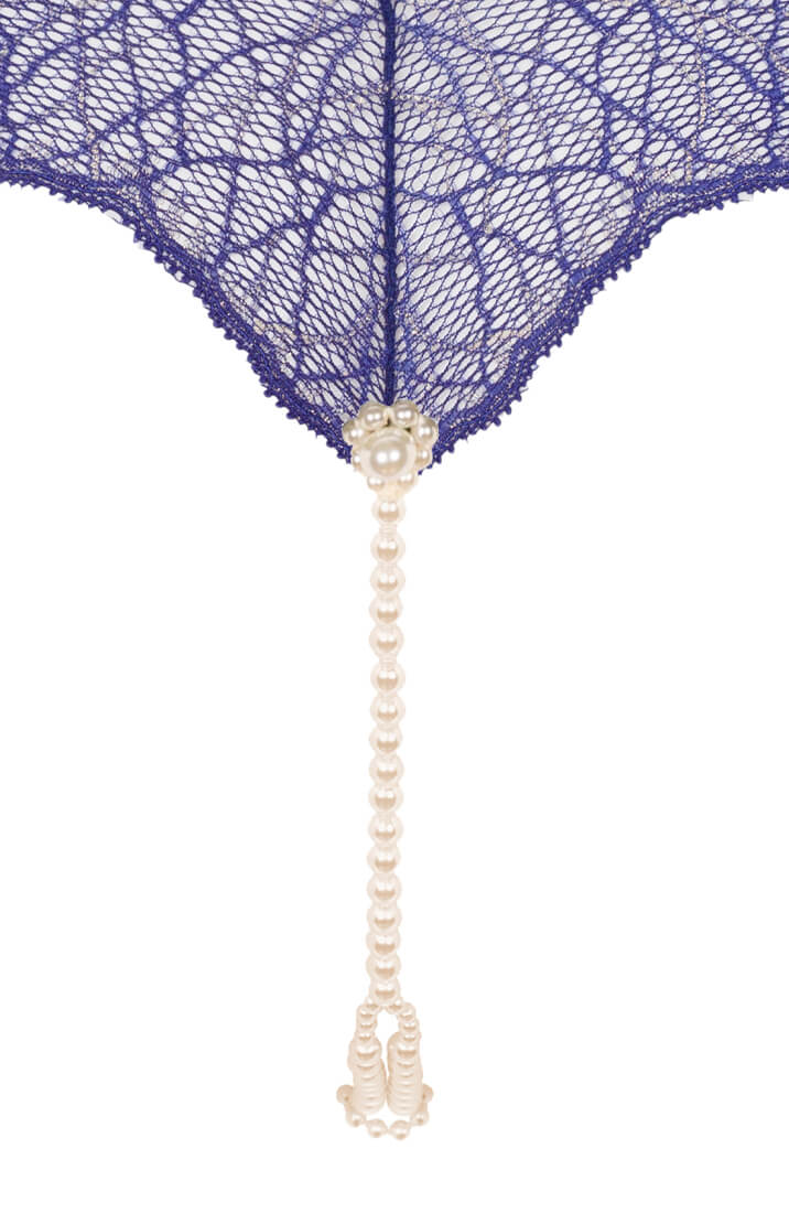 COAX Copenhagen blue lingerie thong designed for intimate pleasure with double pearl string