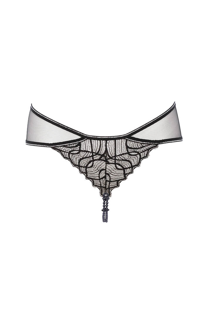 Luxury lingerie black brief with double Manacor pearl string