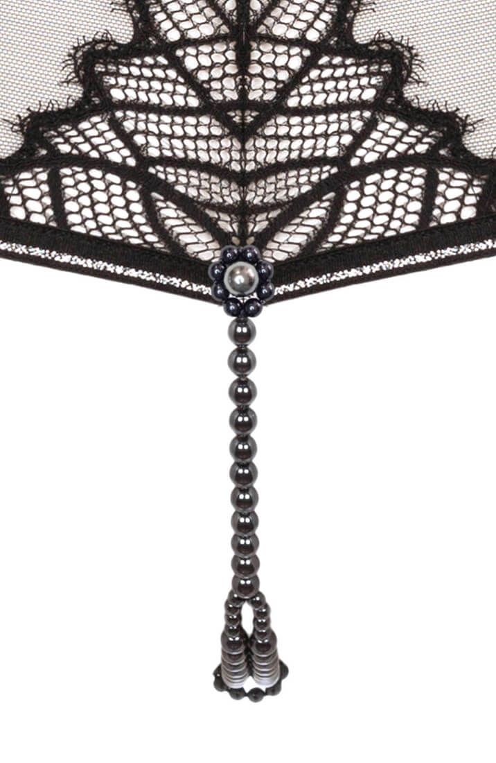 COAX Copenhagen black lace brief with double black pearls