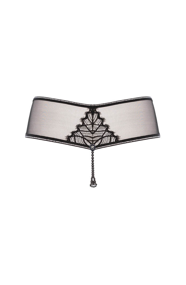 Black lace brief with double black Manacor pearls