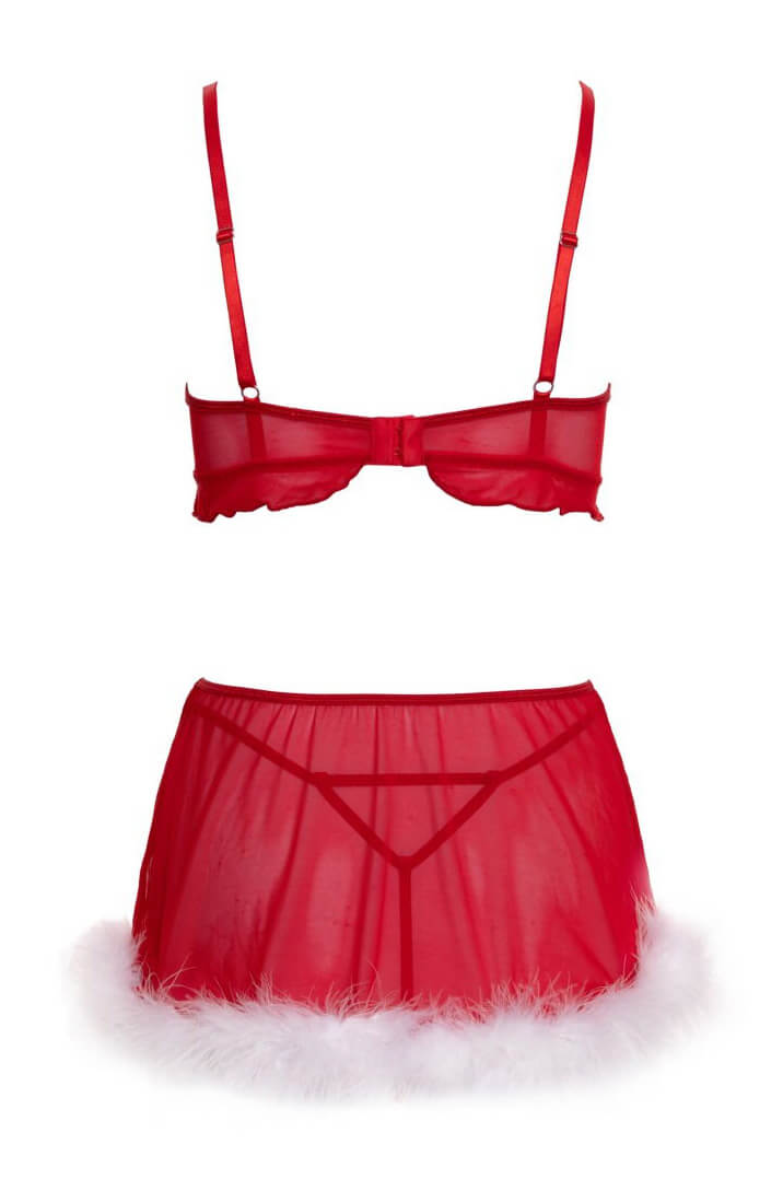 Flirty red Christmas bra and skirt set with matching thong