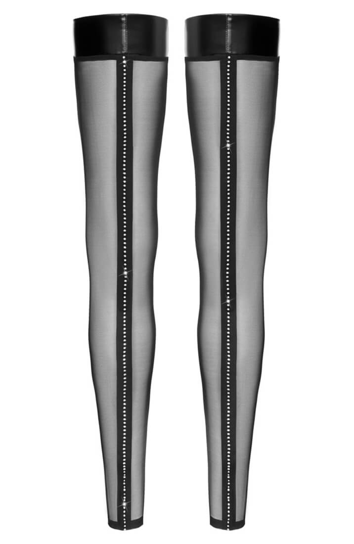 Sheer thigh-highs with sparkly rhinestone seams and wet look band - COAX Copenhagen COAX Fetish