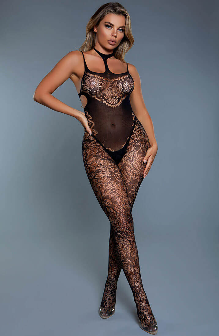 Crotchless halter neck bodystocking