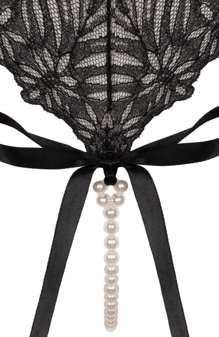 Lingerie string with pearl strip – erotic black crotchless thong