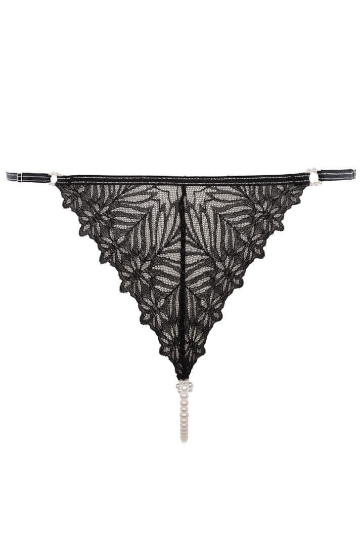 Luxury lace thong with open crotch and white pearl strand - COAX Copenhagen | Sexy Lingerie