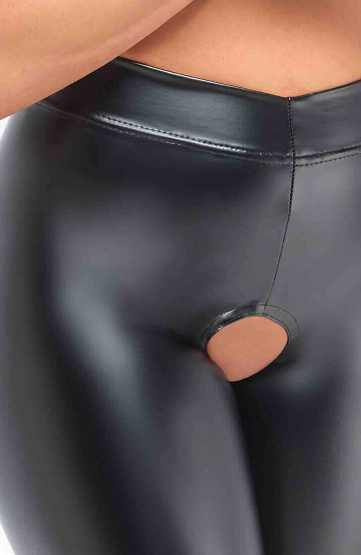 Crotchless wet look leggings