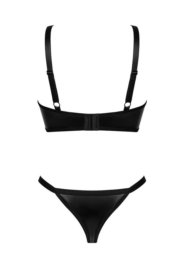 Erotic cut-out lingerie duo with glossy finish and curve-framing details