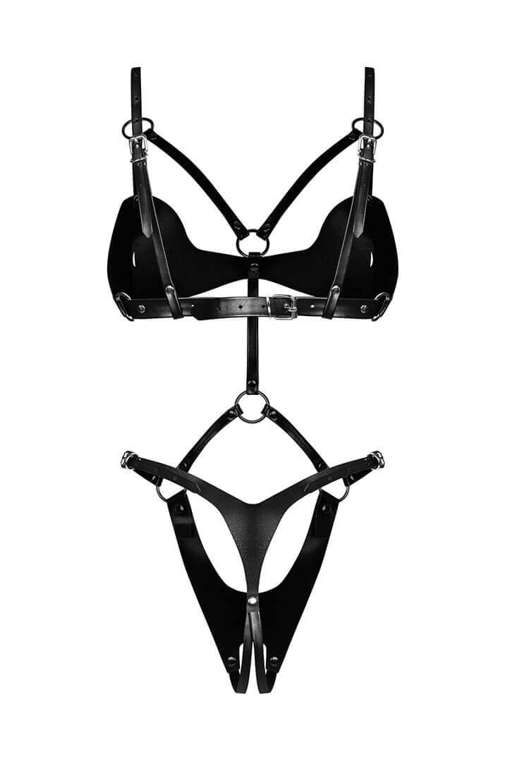 Erotic crotchless faux leather body
