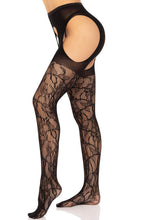 Load image into Gallery viewer, Eyelet rose lace suspender stockings