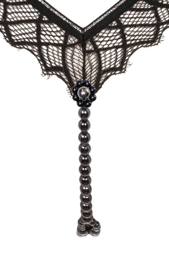 Luxury black lace G-string with double pearl string by COAX Copenhagen