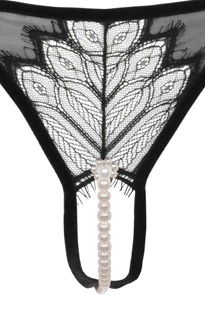 Stimulating pearl G-string with removable single ivory pearl string