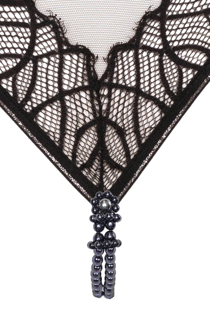 COAX Copenhagen high-waist black lace panty with double pearls