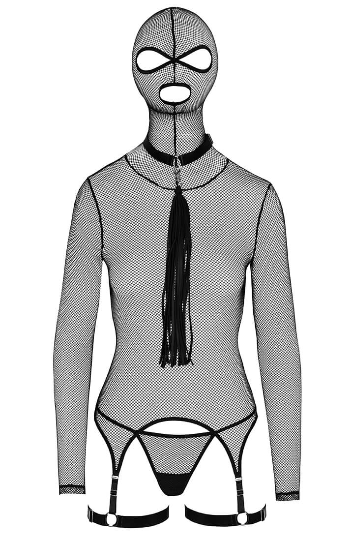 Hooded Fishnet Bondage Set with Choker & Flogger - Captive Muse