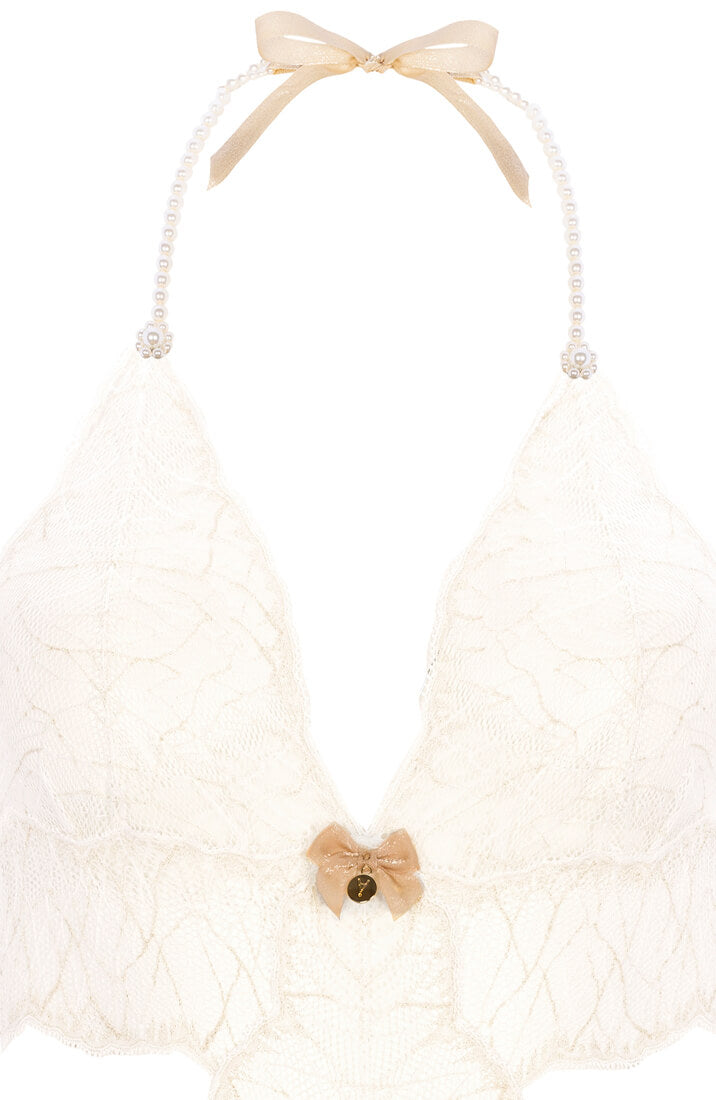 Ivory Bodysuit With Single Manacor Pearl String - Soft Luxury Lingerie