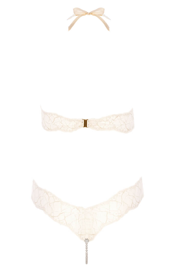 Ivory Bodysuit With White Pearl Detail - Romantic And Sensual Lingerie