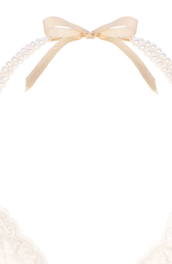 Ivory lace bralette with double white pearl strand by COAX Copenhagen