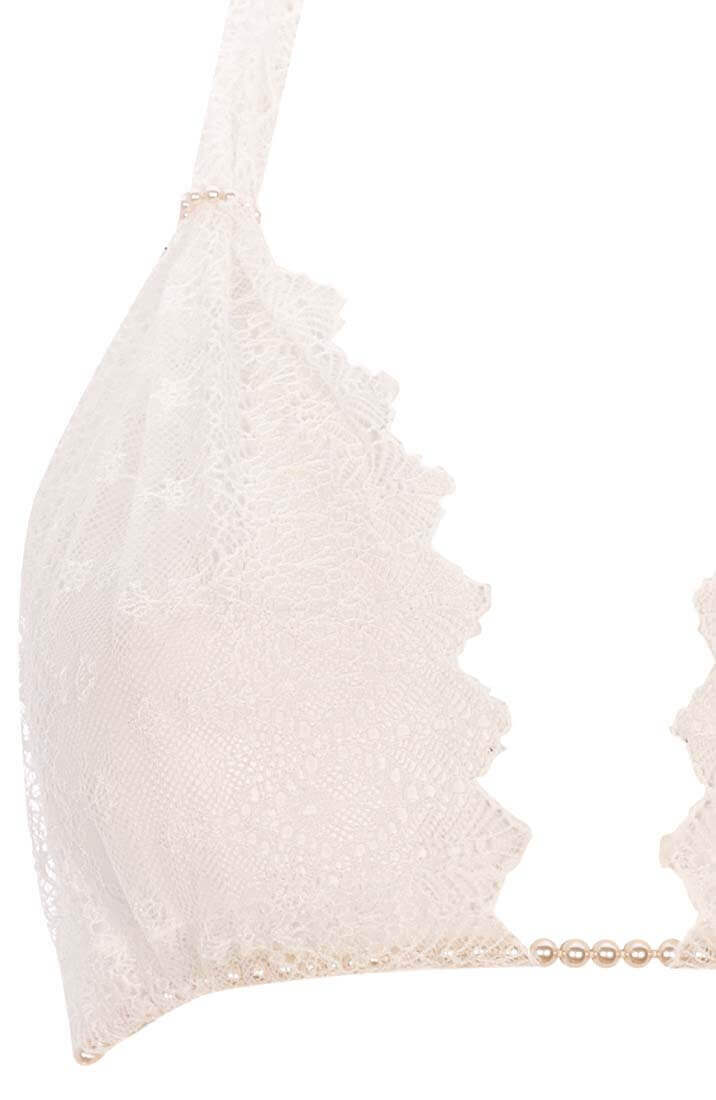 COAX Copenhagen ivory bralette with white Manacor pearls and sheer lace for timeless seduction