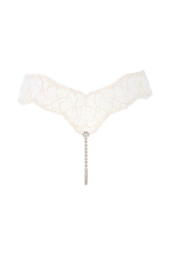 Ivory Lace G-String With Pearl Detail And Gold Lurex - Luxury Style