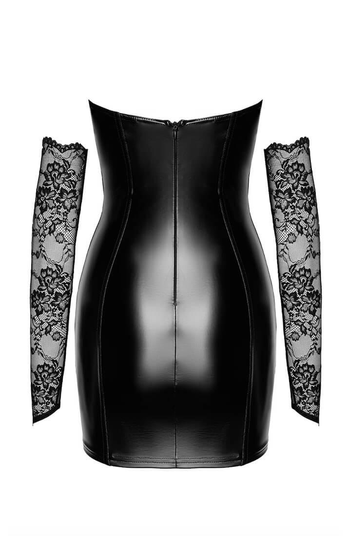 Lace X wet look mini dress & gloves