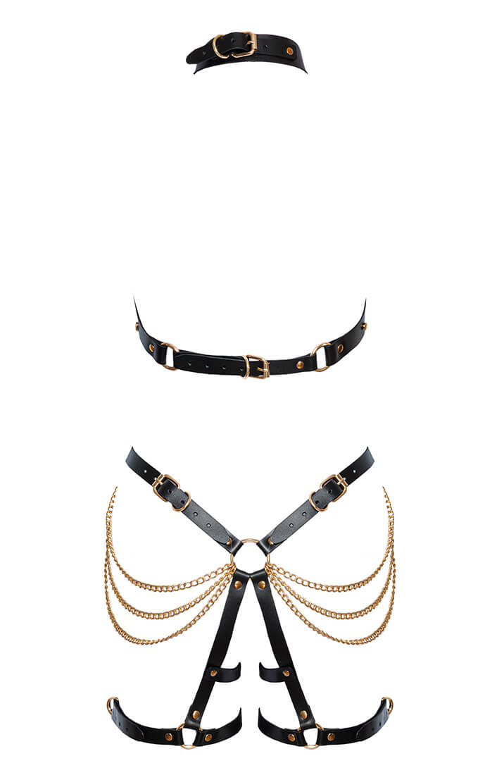 Leather X gold harness lingerie set