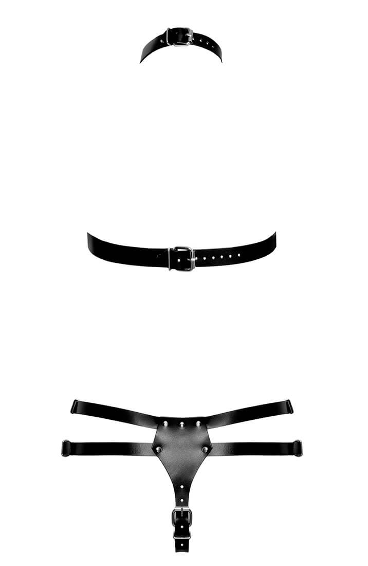 Leather open-cup lingerie set