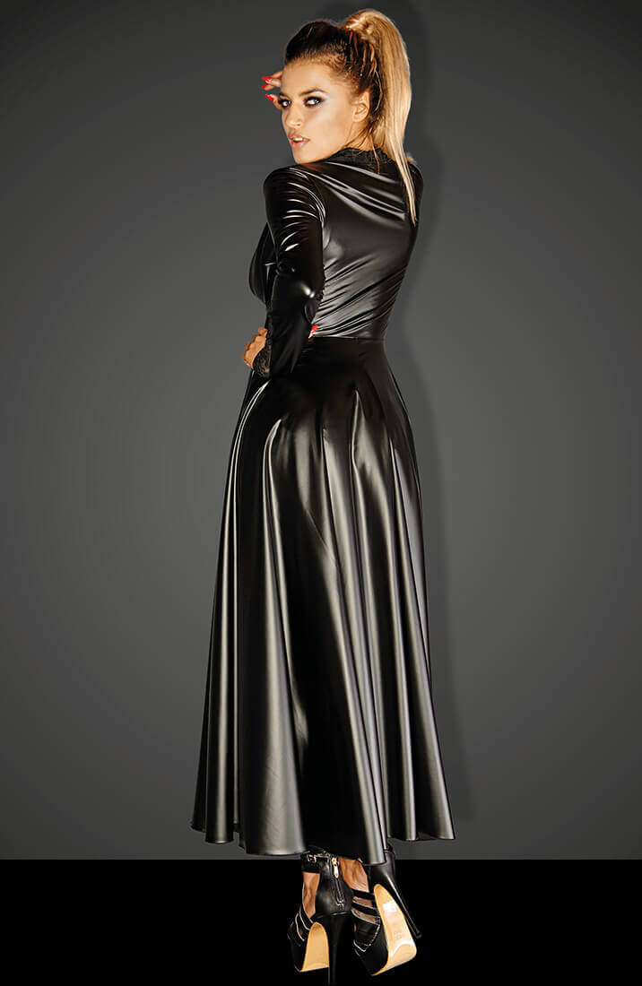 Long black wet look coat