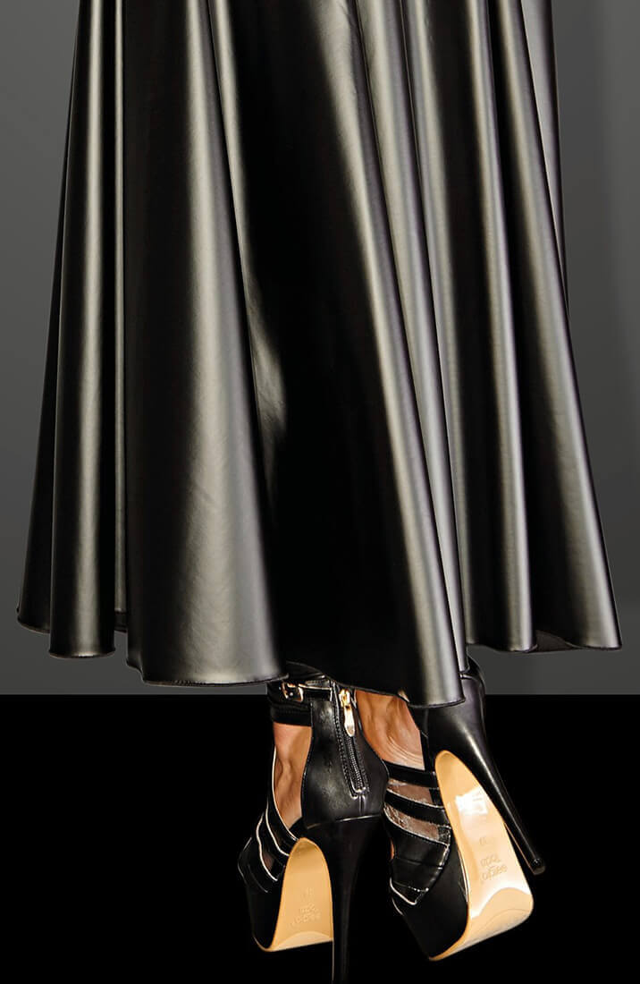 Long black wet look coat