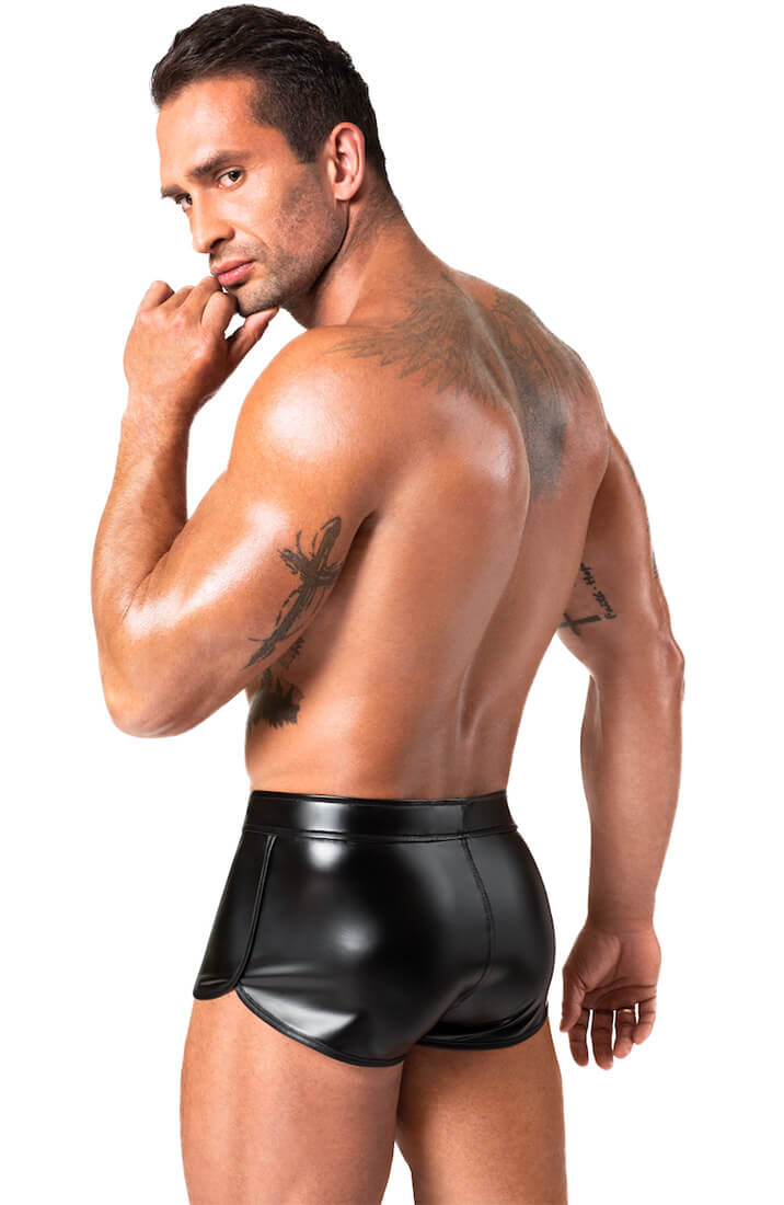 Black wet look boxers - model back