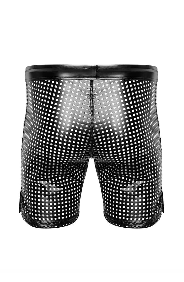 Men's Laser-cut wet look tregging shorts