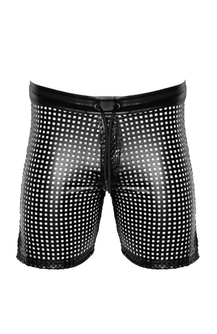 Men's Laser-cut wet look tregging shorts
